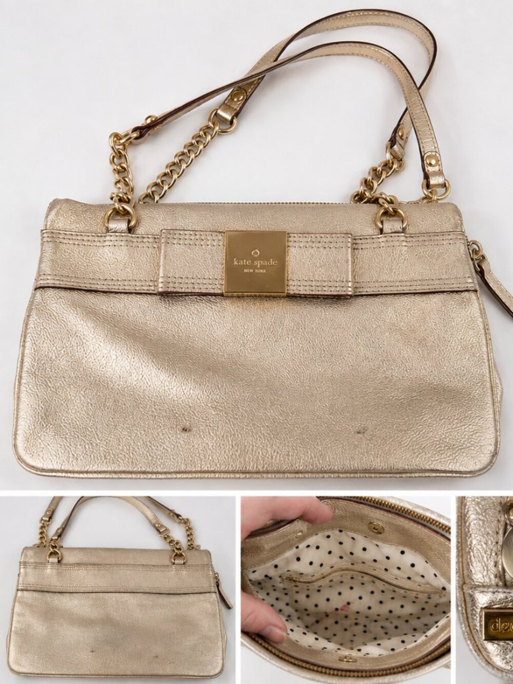 Kate Spade New York Metallic Gold Leather Bow Satchel Shoulder Bag